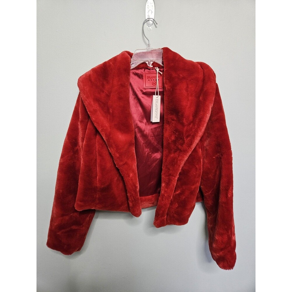 BLANK NYC Women’s Size Medium Red Cropped Faux Fur Jacket